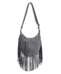 Soft Leather Fringed Crossbody Bag SJ20309 DARK GRAY